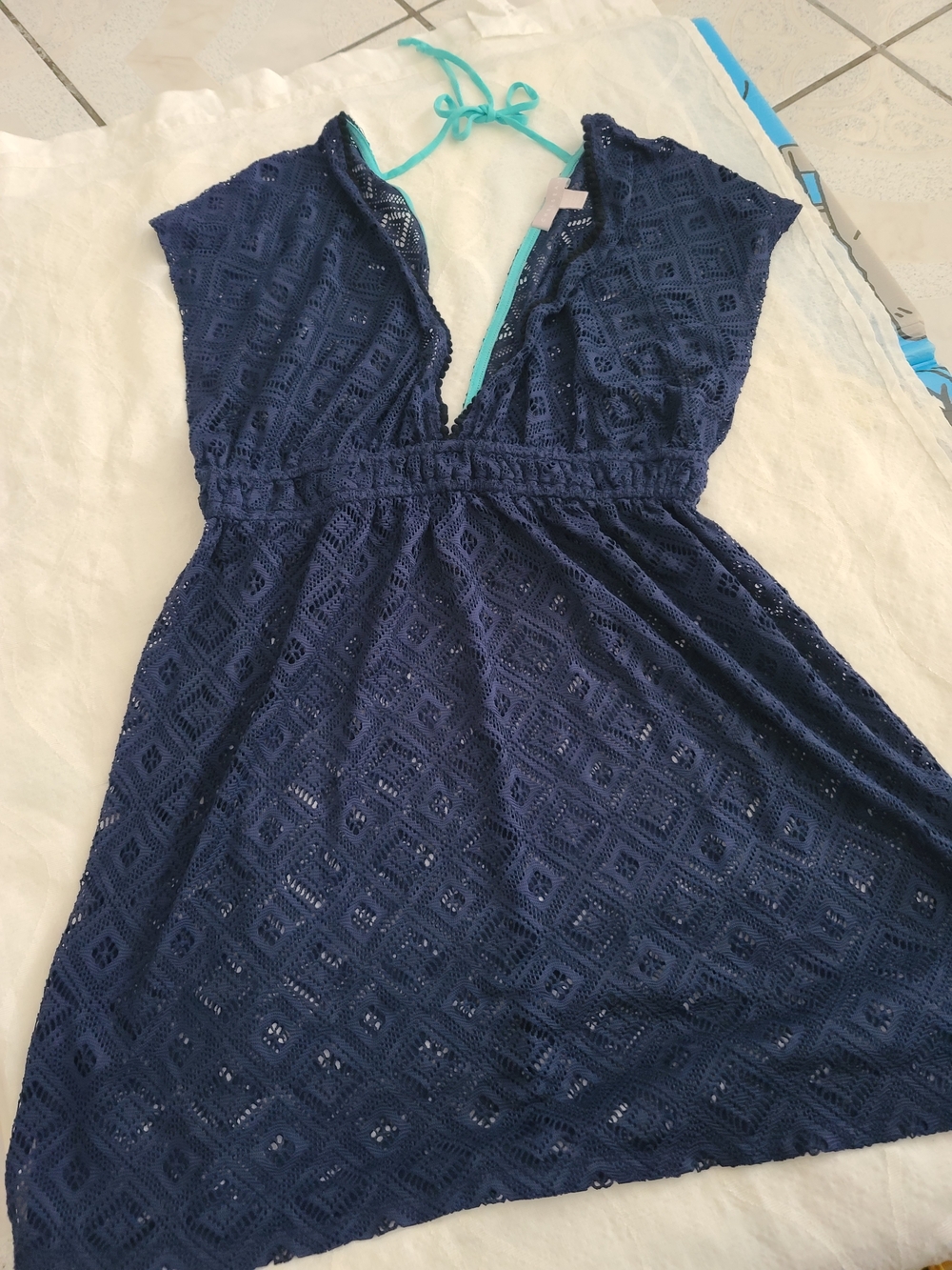 Chelsea28 Navy Lace Swim Cover-Up with Teal Ties